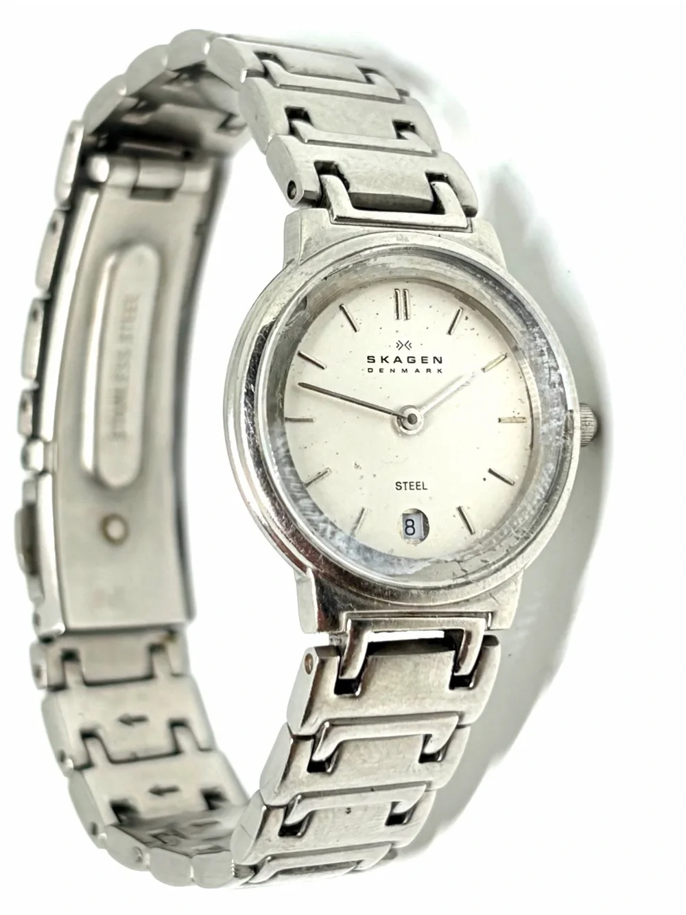 Vintage Skagen Stainless Steel Analog Diamond Wrist Watch Working New Battery